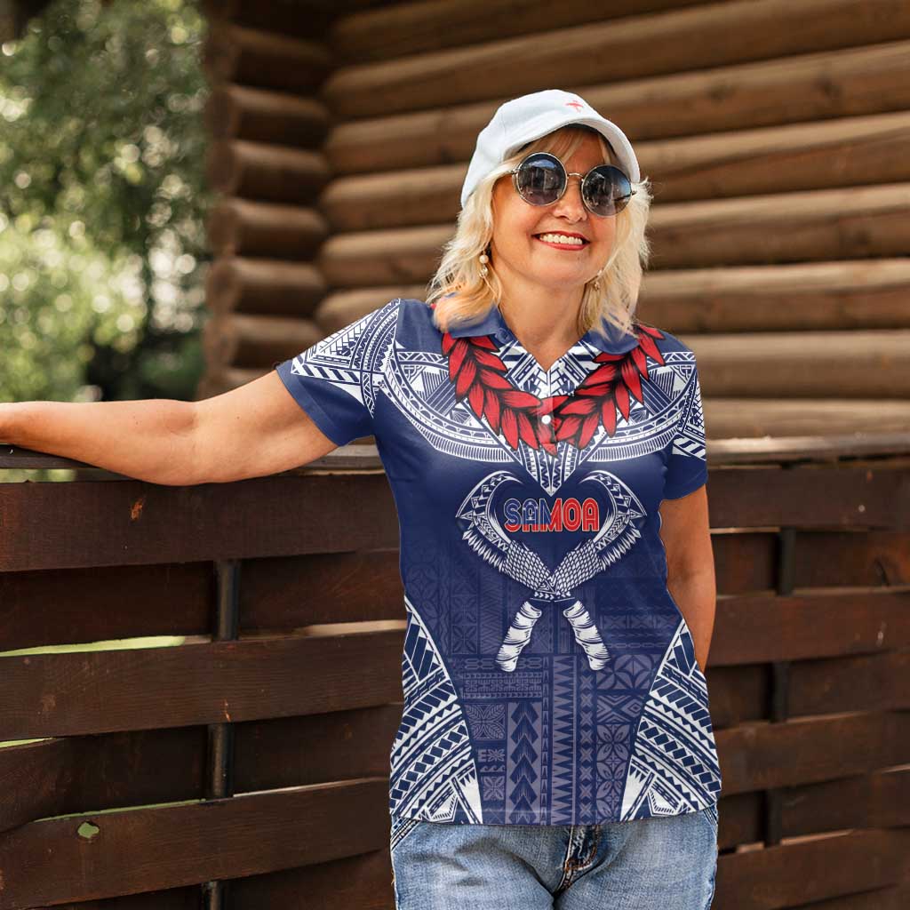Personalized Talofa Samoa Women Polo Shirt Ulafala With Toa Nifo'oti - Blue