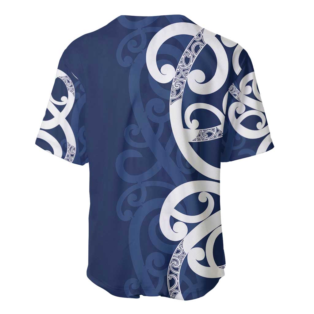 New Zealand Maori Mo Bros Baseball Jersey Blue Ribbon With Koru Kowhaiwhai - Polynesian Pride