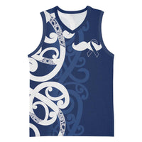 New Zealand Maori Mo Bros Basketball Jersey Blue Ribbon With Koru Kowhaiwhai - Polynesian Pride