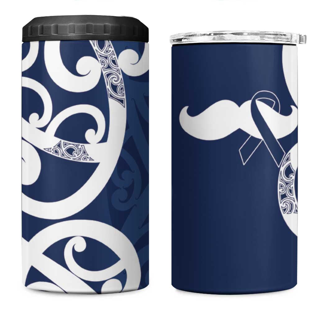 New Zealand Maori Mo Bros 4 in 1 Can Cooler Tumbler Blue Ribbon With Koru Kowhaiwhai - Polynesian Pride