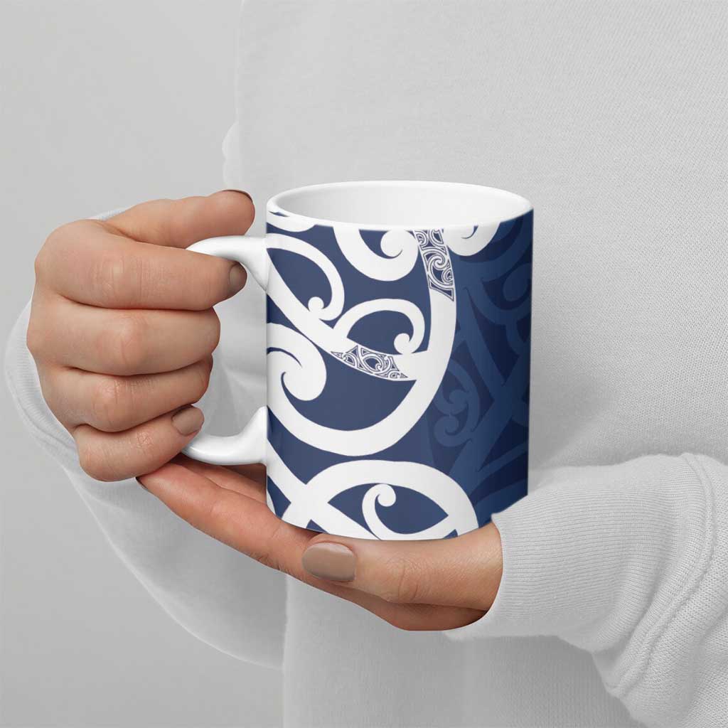 New Zealand Maori Mo Bros Ceramic Mug Blue Ribbon With Koru Kowhaiwhai - Polynesian Pride