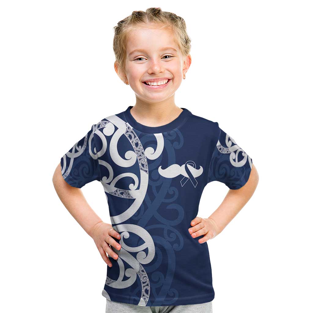 New Zealand Maori Mo Bros Kid T Shirt Blue Ribbon With Koru Kowhaiwhai - Polynesian Pride