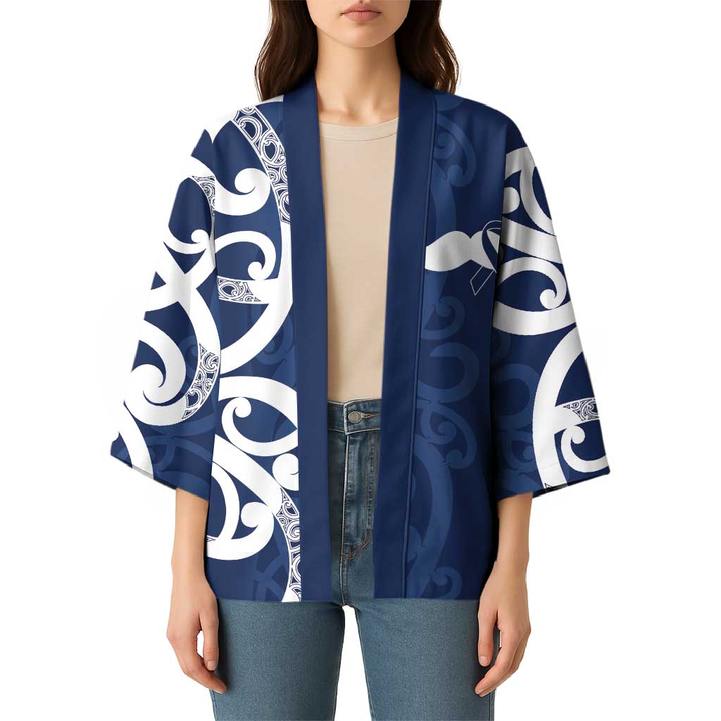 New Zealand Maori Mo Bros Kimono Blue Ribbon With Koru Kowhaiwhai - Polynesian Pride