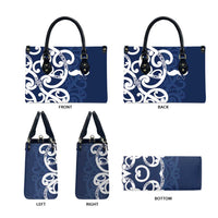 New Zealand Maori Mo Bros Leather Bag Blue Ribbon With Koru Kowhaiwhai - Polynesian Pride