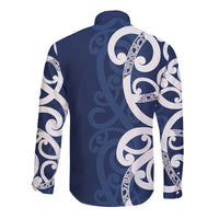 New Zealand Maori Mo Bros Long Sleeve Button Shirt Blue Ribbon With Koru Kowhaiwhai - Polynesian Pride