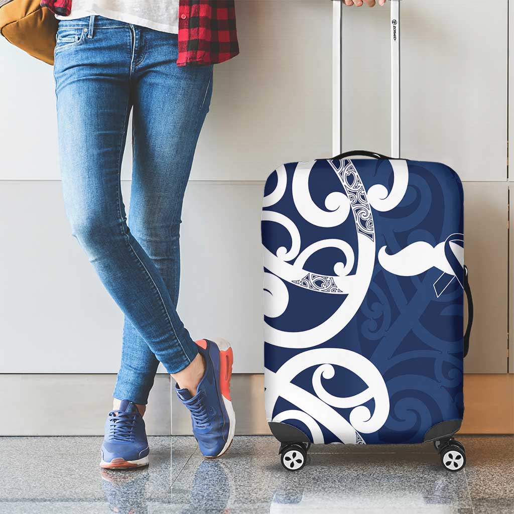 New Zealand Maori Mo Bros Luggage Cover Blue Ribbon With Koru Kowhaiwhai - Polynesian Pride