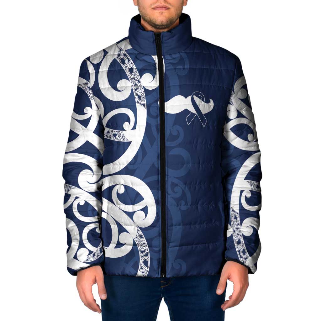 New Zealand Maori Mo Bros Padded Jacket Blue Ribbon With Koru Kowhaiwhai - Polynesian Pride