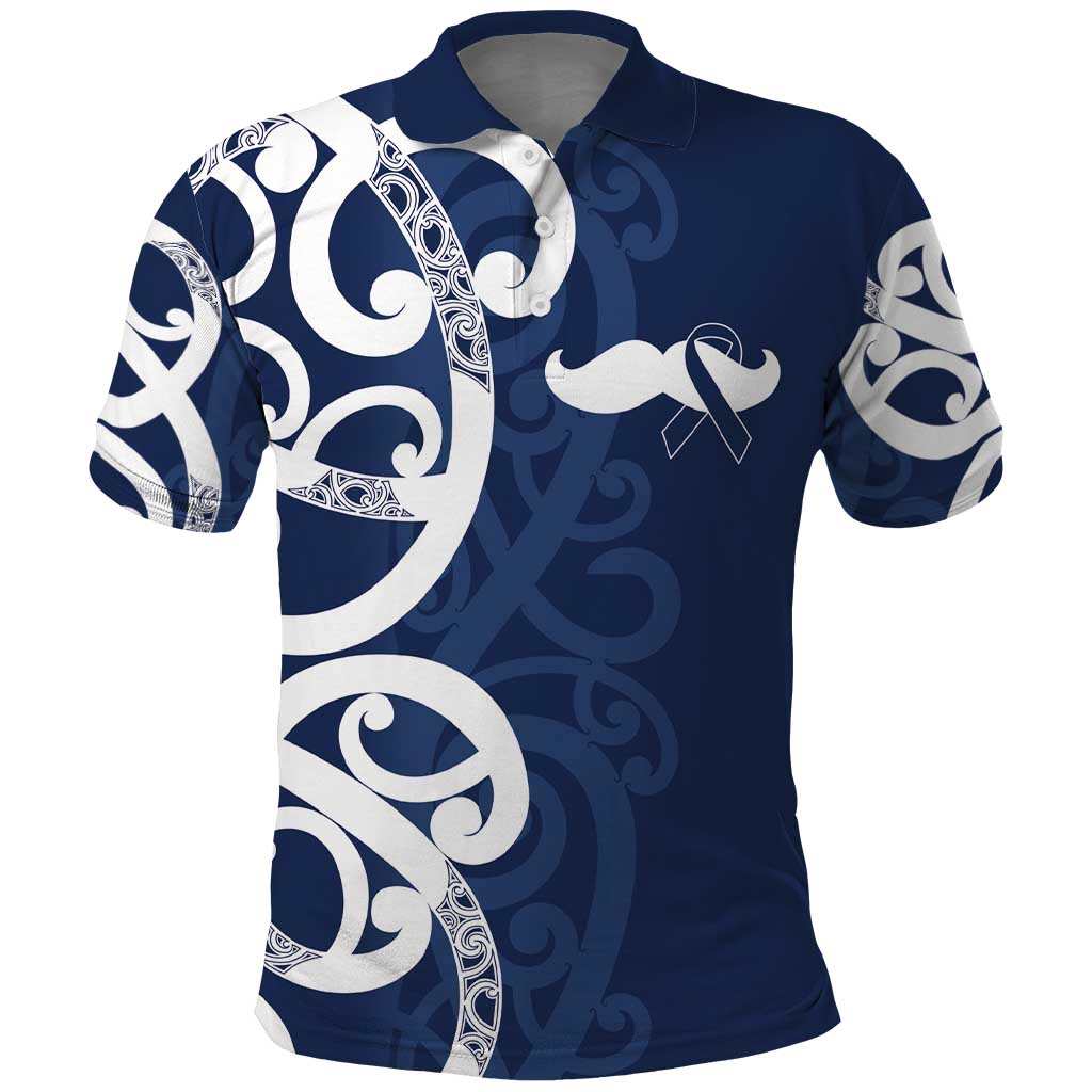 New Zealand Maori Mo Bros Polo Shirt Blue Ribbon With Koru Kowhaiwhai - Polynesian Pride