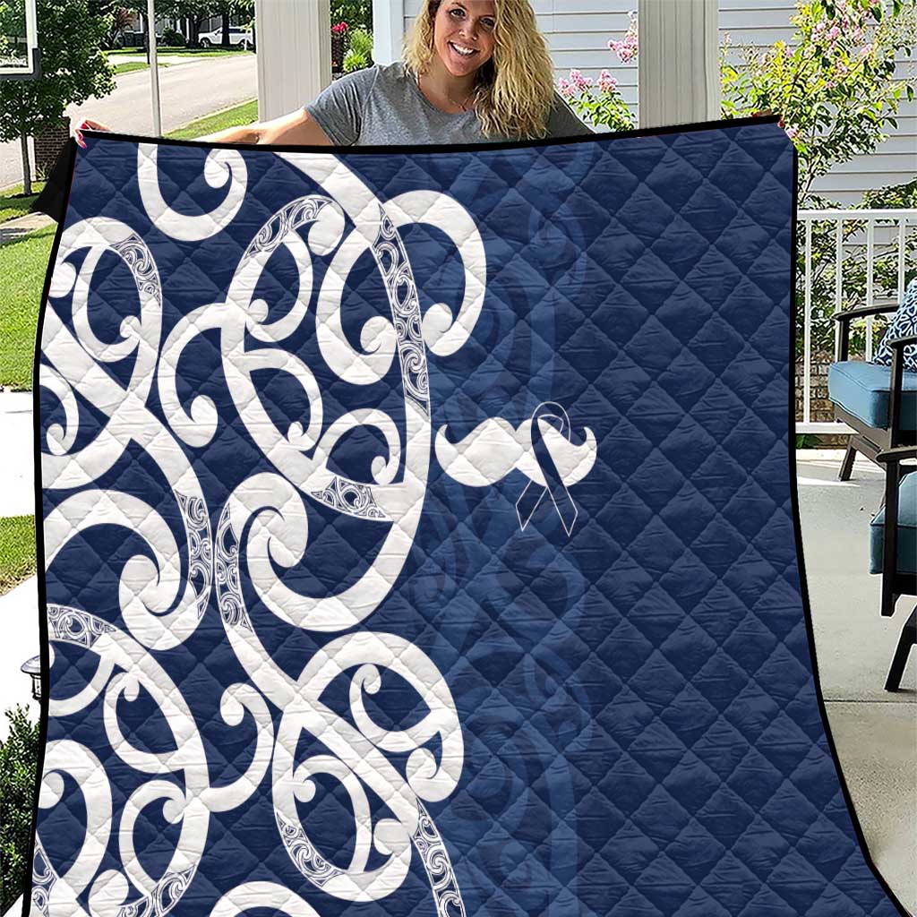 New Zealand Maori Mo Bros Quilt Blue Ribbon With Koru Kowhaiwhai - Polynesian Pride