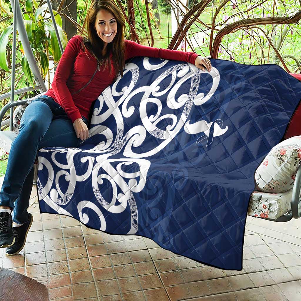 New Zealand Maori Mo Bros Quilt Blue Ribbon With Koru Kowhaiwhai - Polynesian Pride