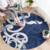 New Zealand Maori Mo Bros Round Carpet Blue Ribbon With Koru Kowhaiwhai - Polynesian Pride