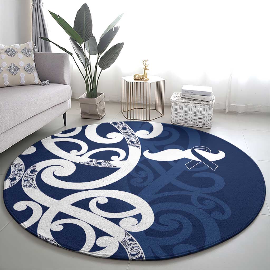 New Zealand Maori Mo Bros Round Carpet Blue Ribbon With Koru Kowhaiwhai - Polynesian Pride
