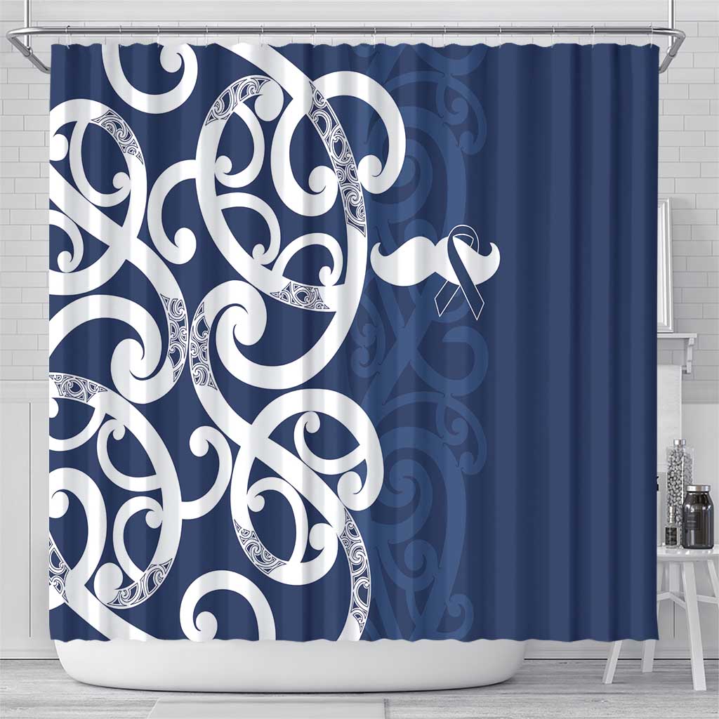 New Zealand Maori Mo Bros Shower Curtain Blue Ribbon With Koru Kowhaiwhai - Polynesian Pride
