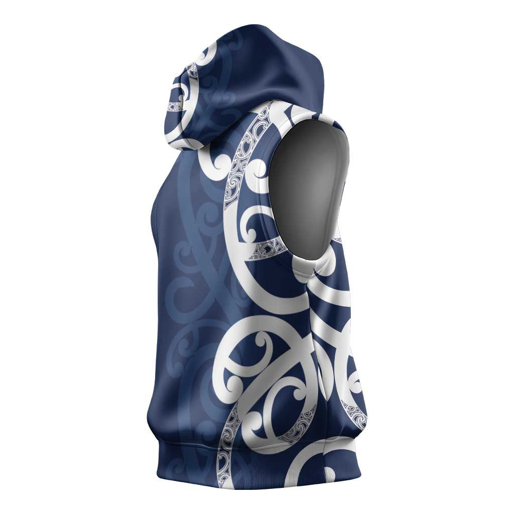 New Zealand Maori Mo Bros Sleeveless Hoodie Blue Ribbon With Koru Kowhaiwhai - Polynesian Pride