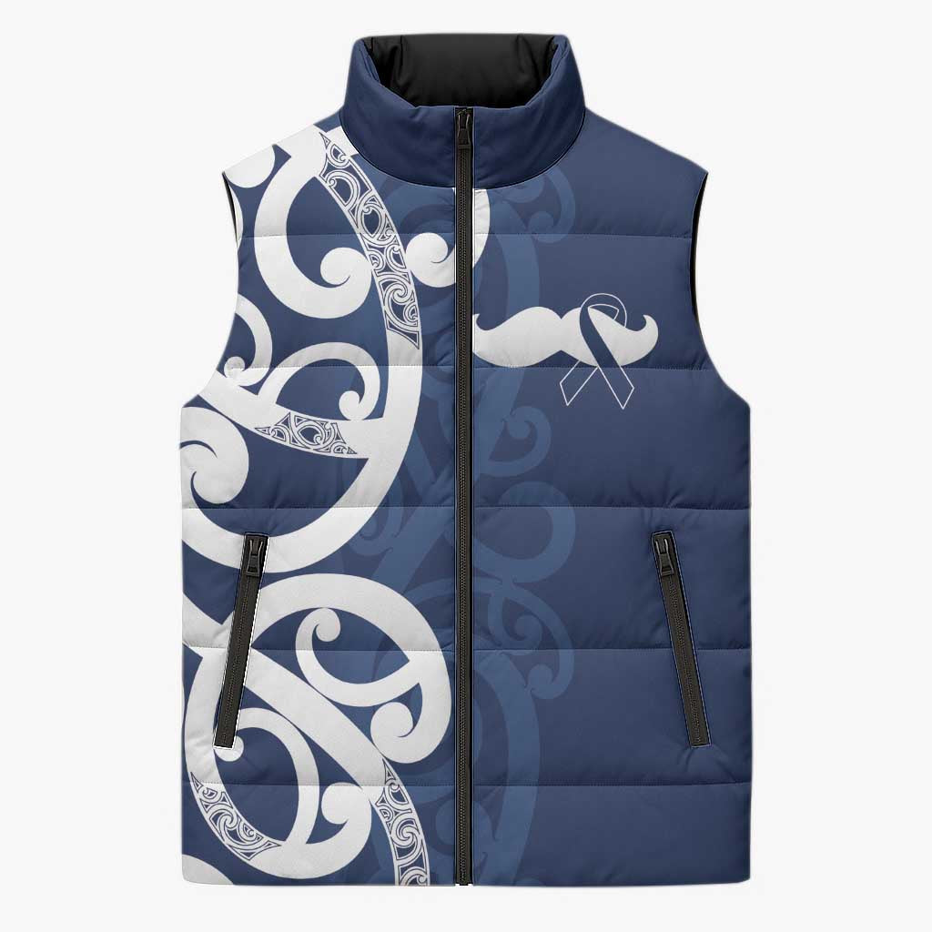New Zealand Maori Mo Bros Sleeveless Puffer Jacket Blue Ribbon With Koru Kowhaiwhai - Polynesian Pride
