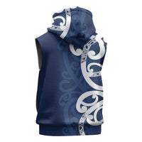 New Zealand Maori Mo Bros Sleeveless Zip Hoodie Blue Ribbon With Koru Kowhaiwhai - Polynesian Pride