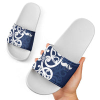 New Zealand Maori Mo Bros Slide Sandals Blue Ribbon With Koru Kowhaiwhai - Polynesian Pride