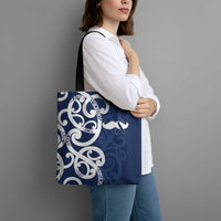 New Zealand Maori Mo Bros Tote Bag Blue Ribbon With Koru Kowhaiwhai - Polynesian Pride