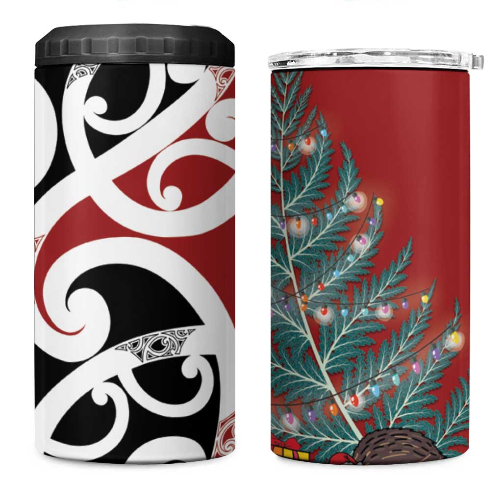 New Zealand Silver Fern Christmas Tree 4 in 1 Can Cooler Tumbler Meri Kirihimete - Polynesian Pride