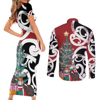 New Zealand Silver Fern Christmas Tree Couples Matching Short Sleeve Bodycon Dress and Long Sleeve Button Shirt Meri Kirihimete - Polynesian Pride