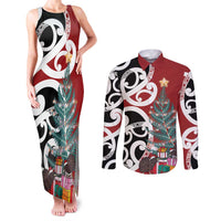 New Zealand Silver Fern Christmas Tree Couples Matching Tank Maxi Dress and Long Sleeve Button Shirt Meri Kirihimete - Polynesian Pride