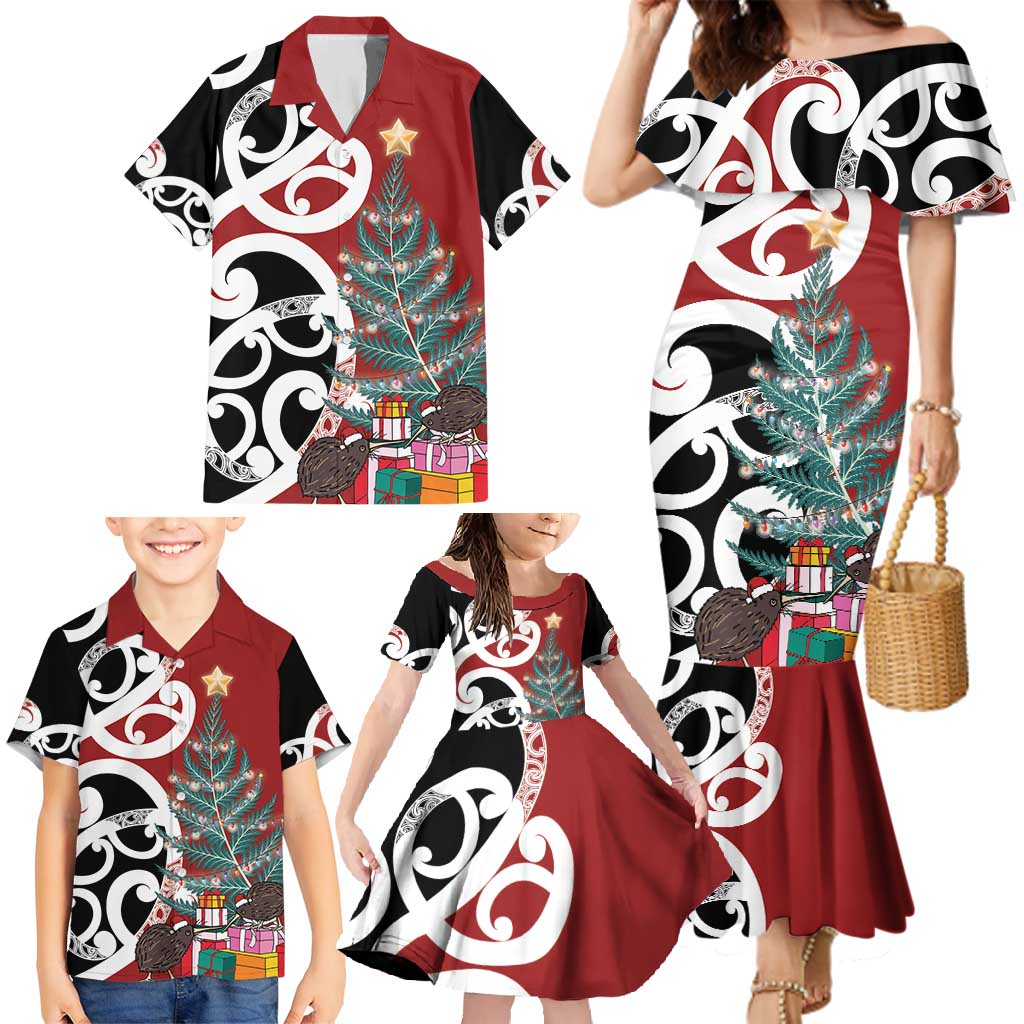 New Zealand Silver Fern Christmas Tree Family Matching Mermaid Dress and Hawaiian Shirt Meri Kirihimete - Polynesian Pride
