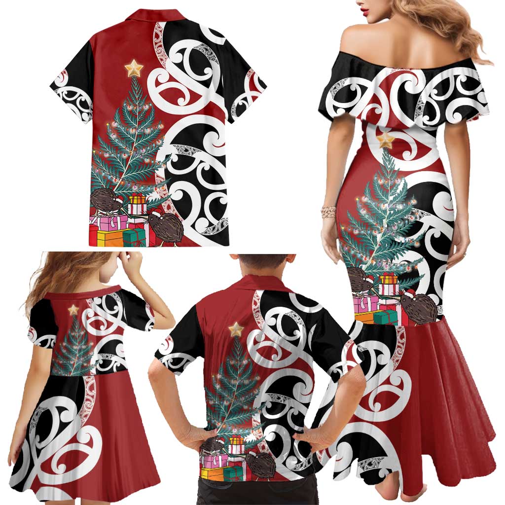 New Zealand Silver Fern Christmas Tree Family Matching Mermaid Dress and Hawaiian Shirt Meri Kirihimete - Polynesian Pride