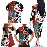New Zealand Silver Fern Christmas Tree Family Matching Off The Shoulder Long Sleeve Dress and Hawaiian Shirt Meri Kirihimete - Polynesian Pride
