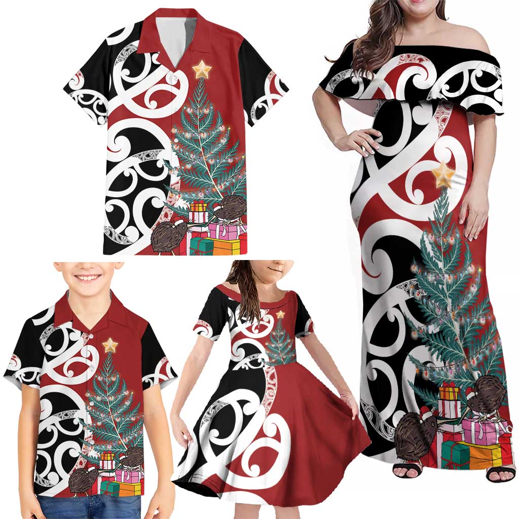 New Zealand Silver Fern Christmas Tree Family Matching Off Shoulder Maxi Dress and Hawaiian Shirt Meri Kirihimete - Polynesian Pride