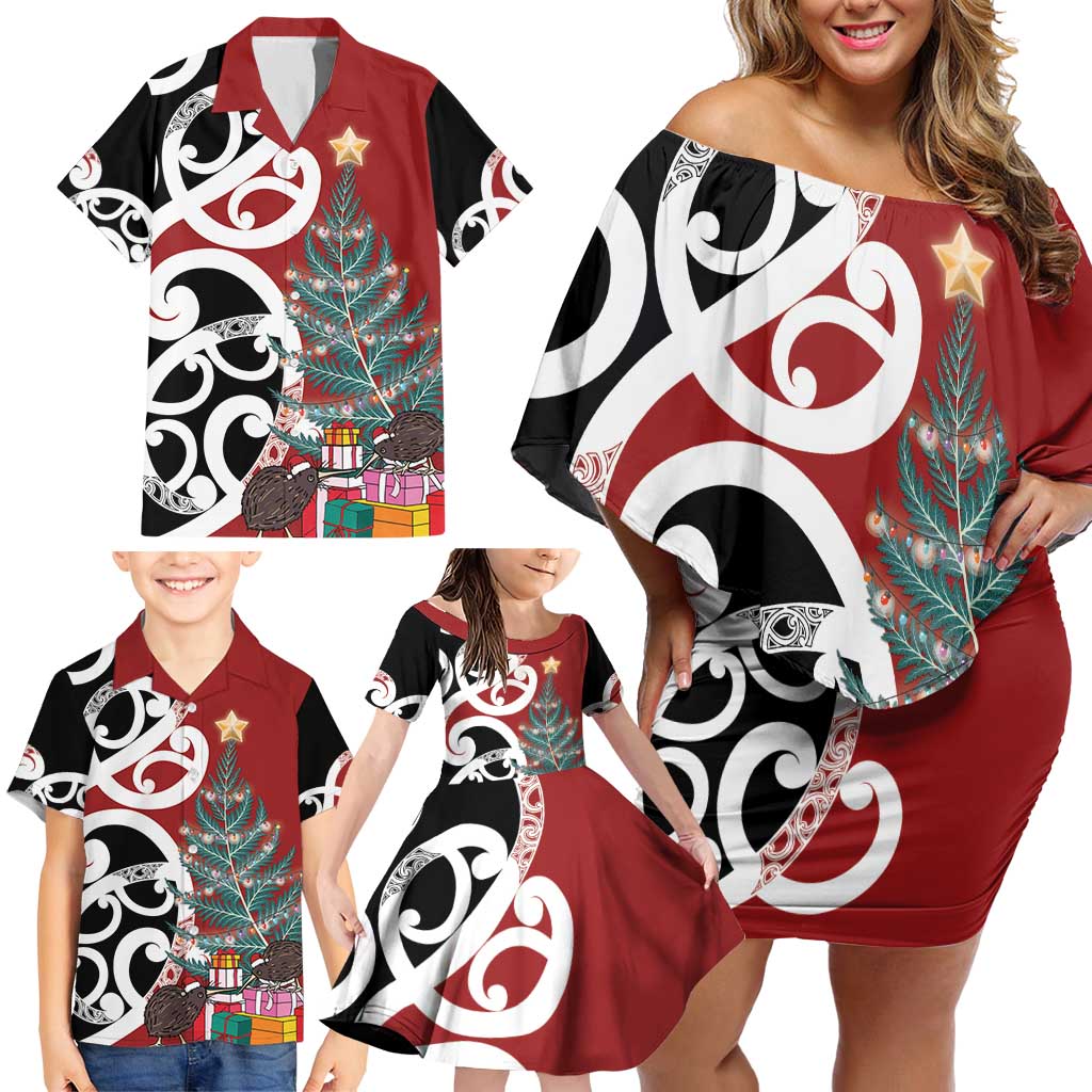New Zealand Silver Fern Christmas Tree Family Matching Off Shoulder Short Dress and Hawaiian Shirt Meri Kirihimete - Polynesian Pride