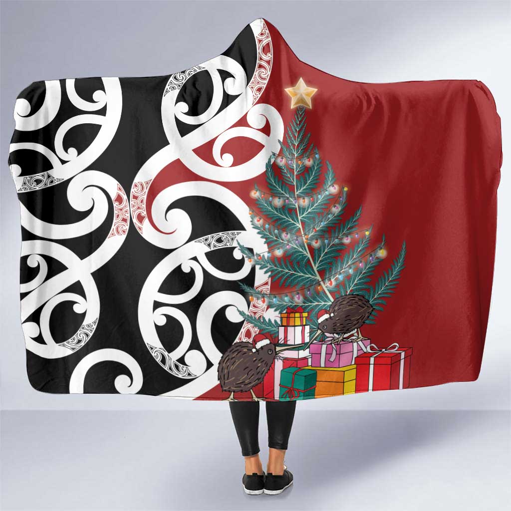 New Zealand Silver Fern Christmas Tree Hooded Blanket Meri Kirihimete - Polynesian Pride