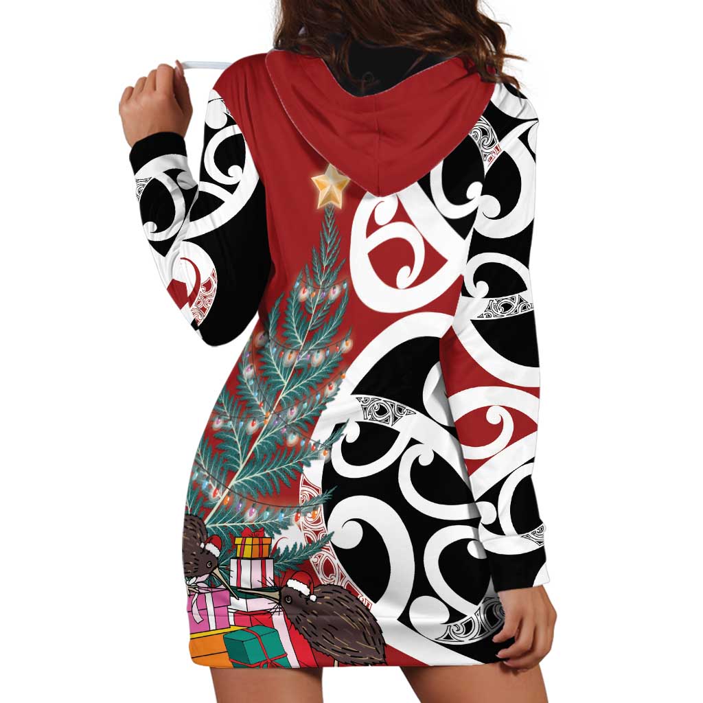 New Zealand Silver Fern Christmas Tree Hoodie Dress Meri Kirihimete - Polynesian Pride
