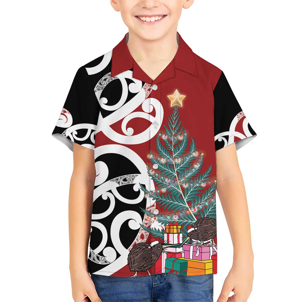 New Zealand Silver Fern Christmas Tree Kid Hawaiian Shirt Meri Kirihimete - Polynesian Pride