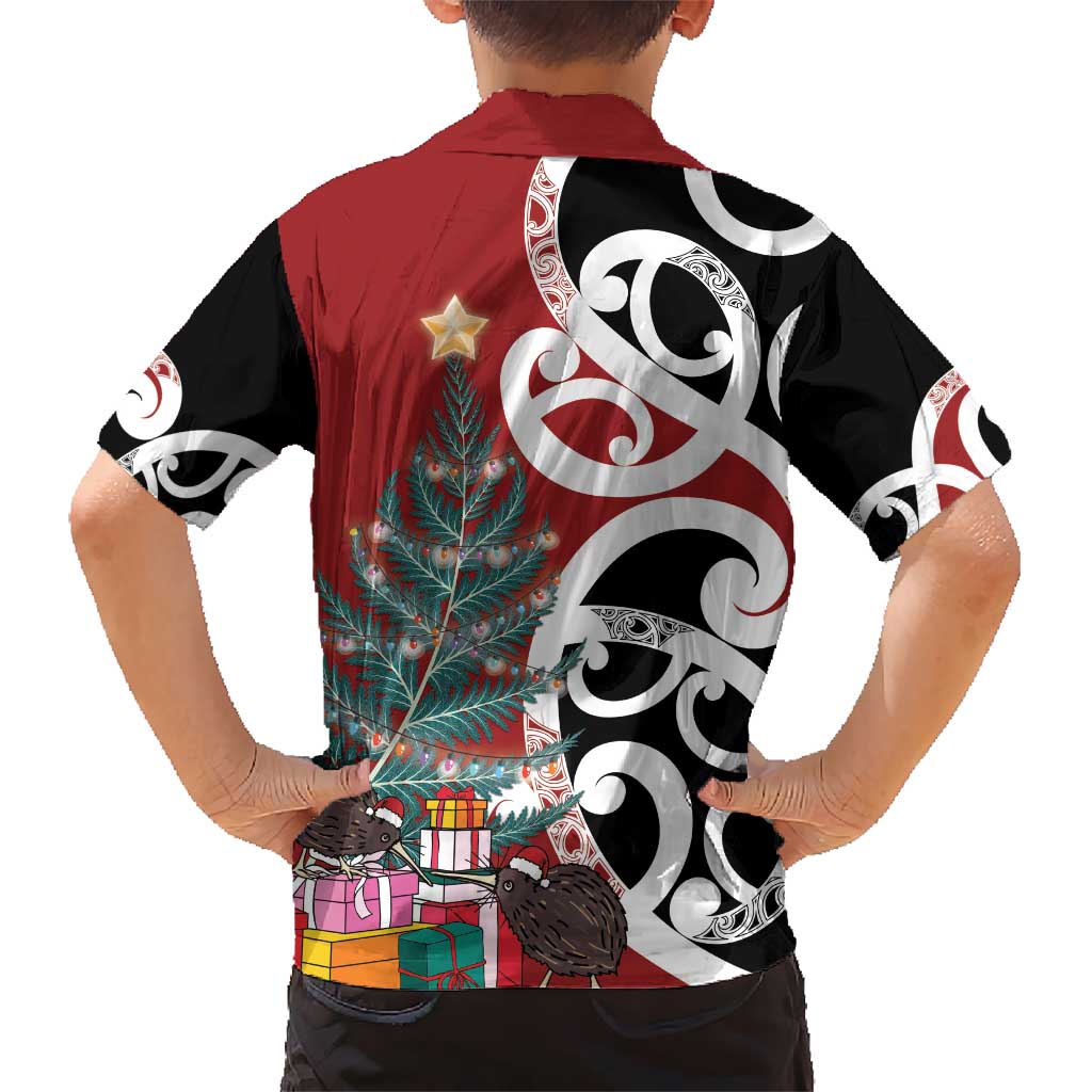 New Zealand Silver Fern Christmas Tree Kid Hawaiian Shirt Meri Kirihimete - Polynesian Pride