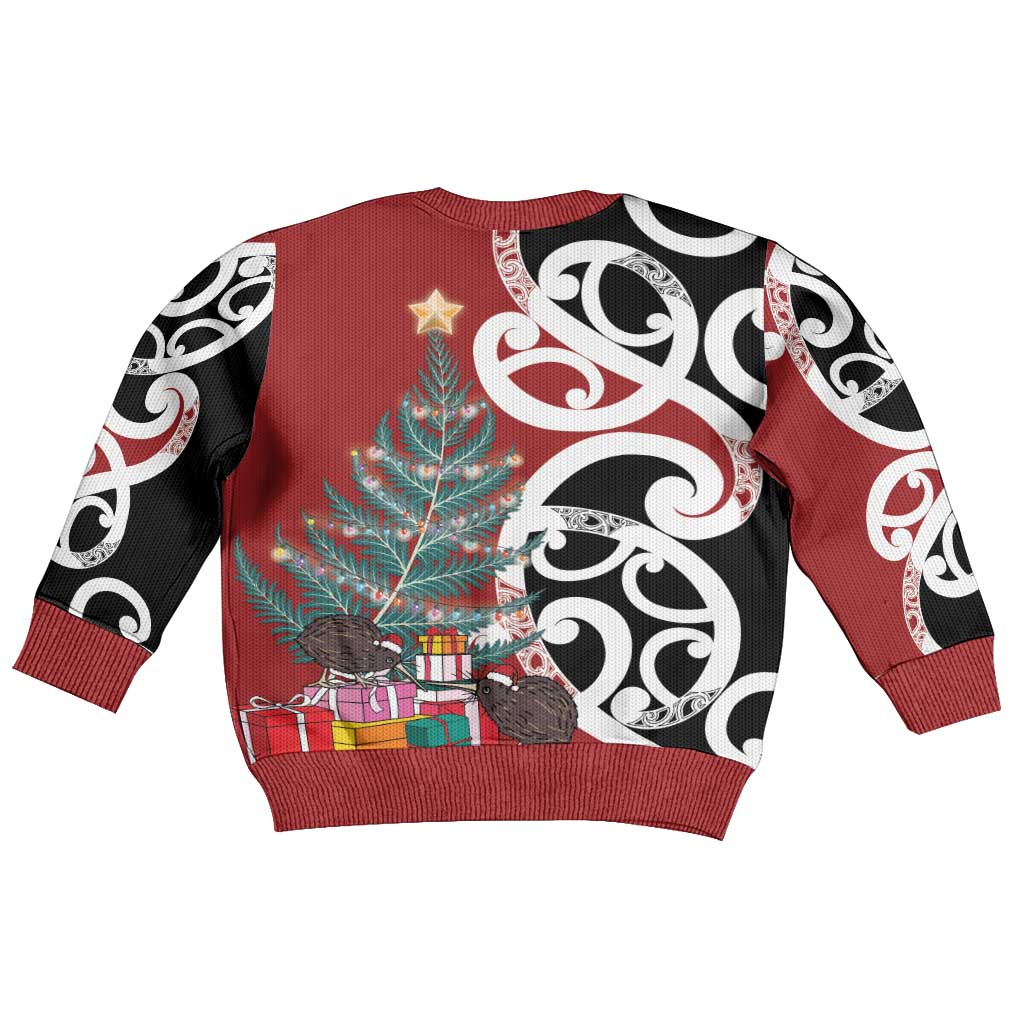 New Zealand Silver Fern Christmas Tree Kid Ugly Christmas Sweater Meri Kirihimete - Polynesian Pride