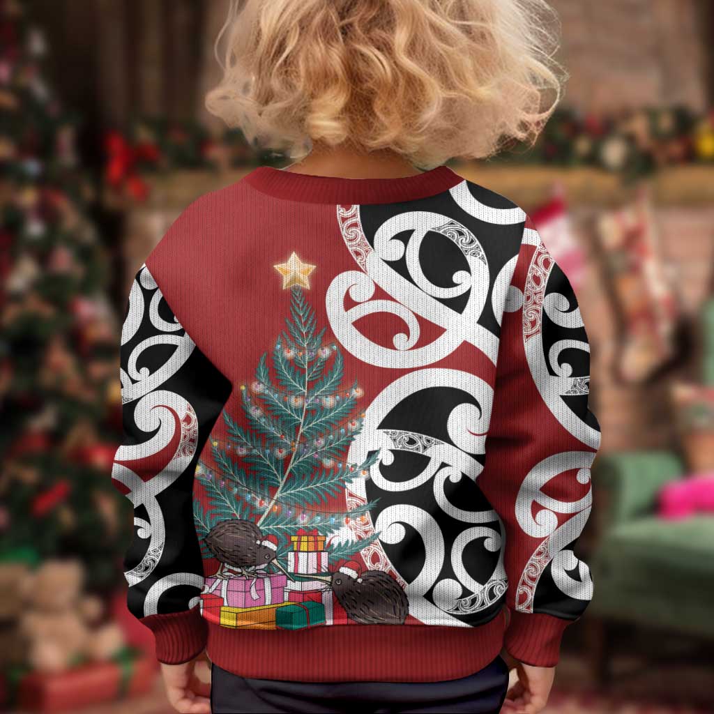 New Zealand Silver Fern Christmas Tree Kid Ugly Christmas Sweater Meri Kirihimete - Polynesian Pride