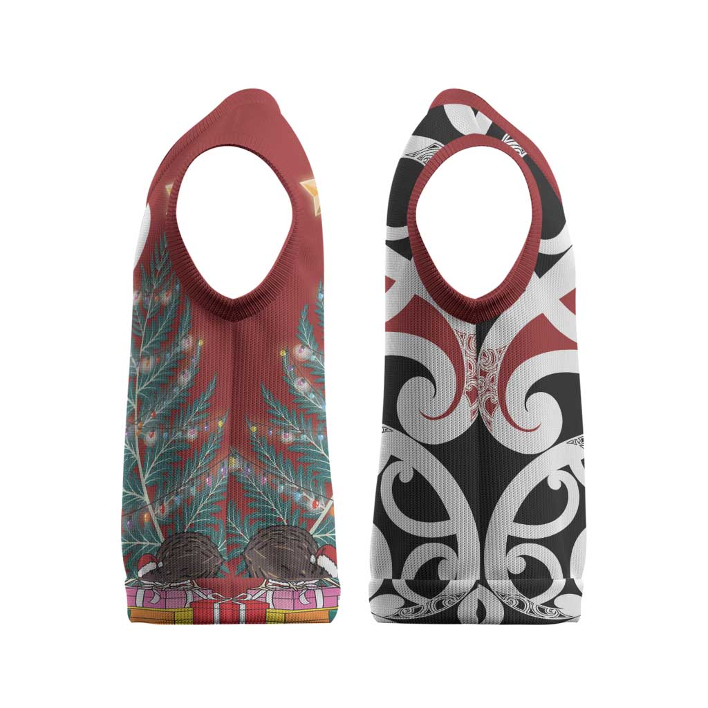 New Zealand Silver Fern Christmas Tree Christmas Knitted V-Neck Vest Meri Kirihimete - Polynesian Pride