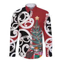 New Zealand Silver Fern Christmas Tree Long Sleeve Button Shirt Meri Kirihimete - Polynesian Pride