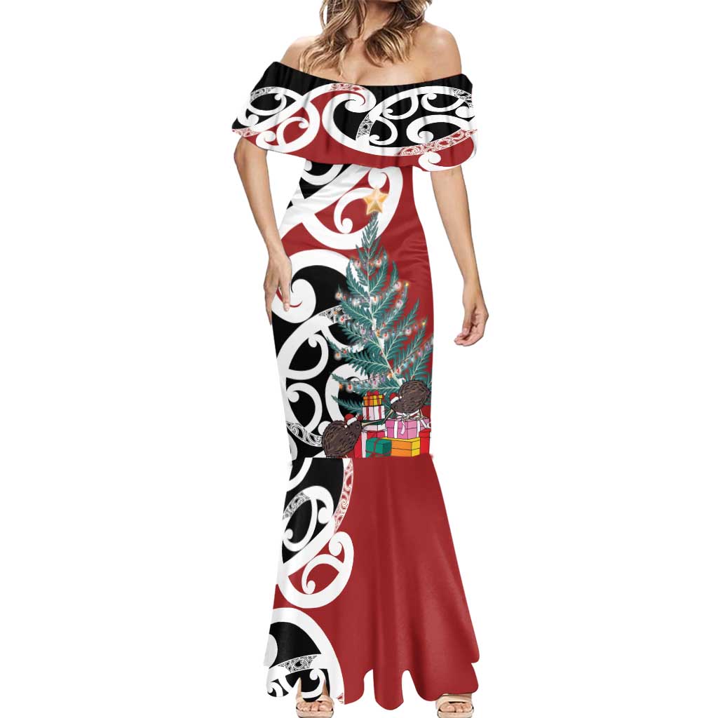 New Zealand Silver Fern Christmas Tree Mermaid Dress Meri Kirihimete - Polynesian Pride