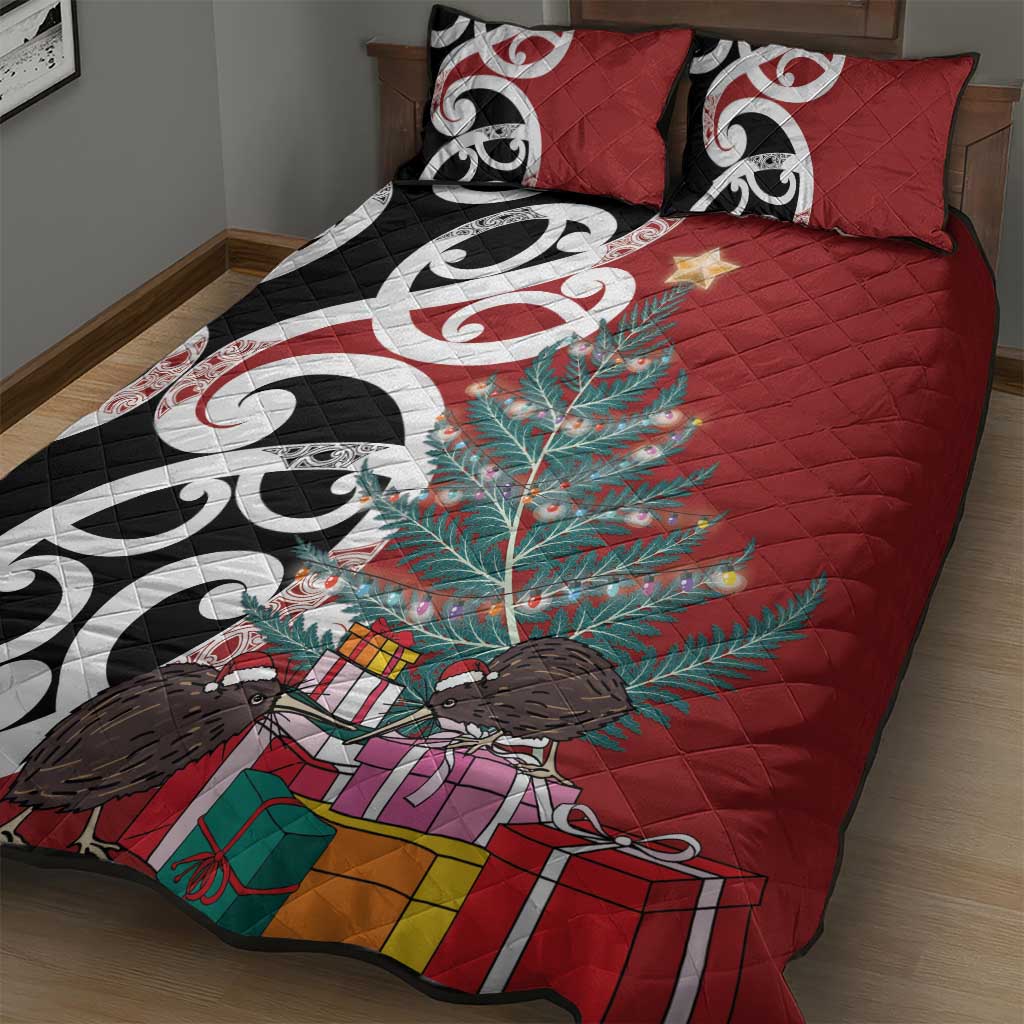 New Zealand Silver Fern Christmas Tree Quilt Bed Set Meri Kirihimete - Polynesian Pride