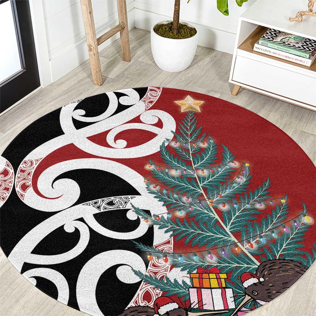 New Zealand Silver Fern Christmas Tree Round Carpet Meri Kirihimete - Polynesian Pride