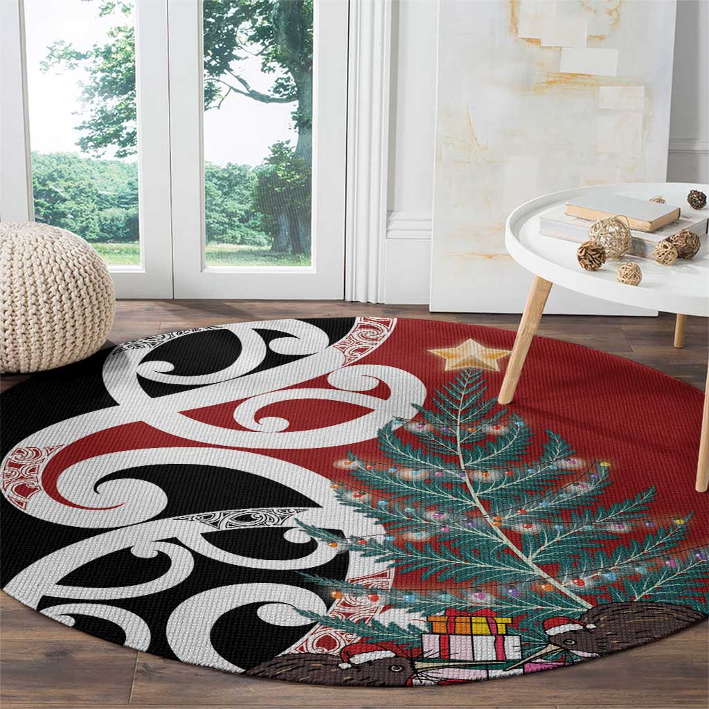 New Zealand Silver Fern Christmas Tree Round Carpet Meri Kirihimete - Polynesian Pride