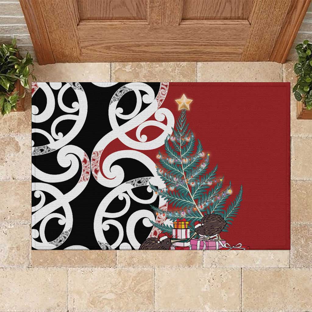 New Zealand Silver Fern Christmas Tree Rubber Doormat Meri Kirihimete - Polynesian Pride