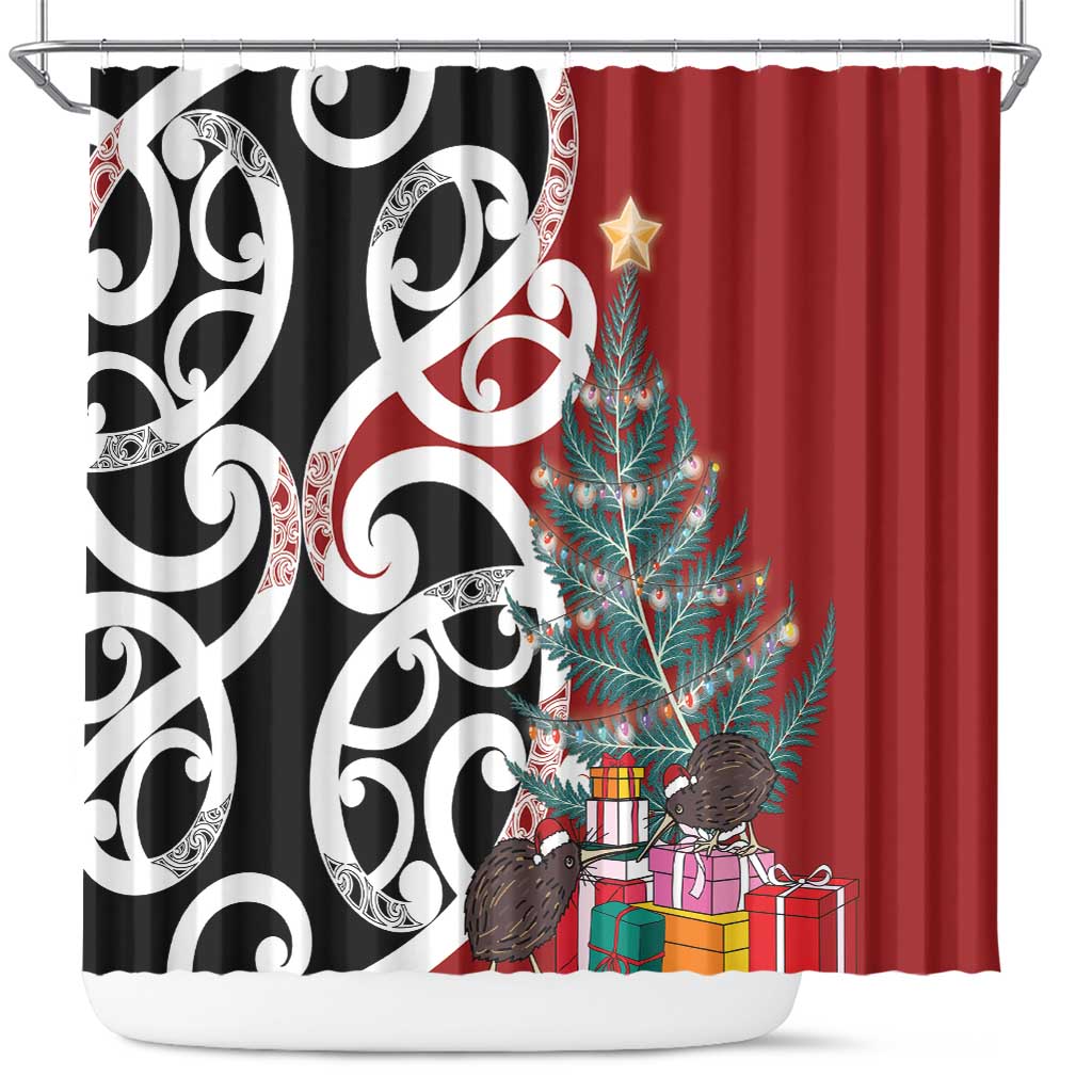 New Zealand Silver Fern Christmas Tree Shower Curtain Meri Kirihimete - Polynesian Pride