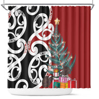 New Zealand Silver Fern Christmas Tree Shower Curtain Meri Kirihimete - Polynesian Pride