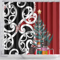 New Zealand Silver Fern Christmas Tree Shower Curtain Meri Kirihimete - Polynesian Pride