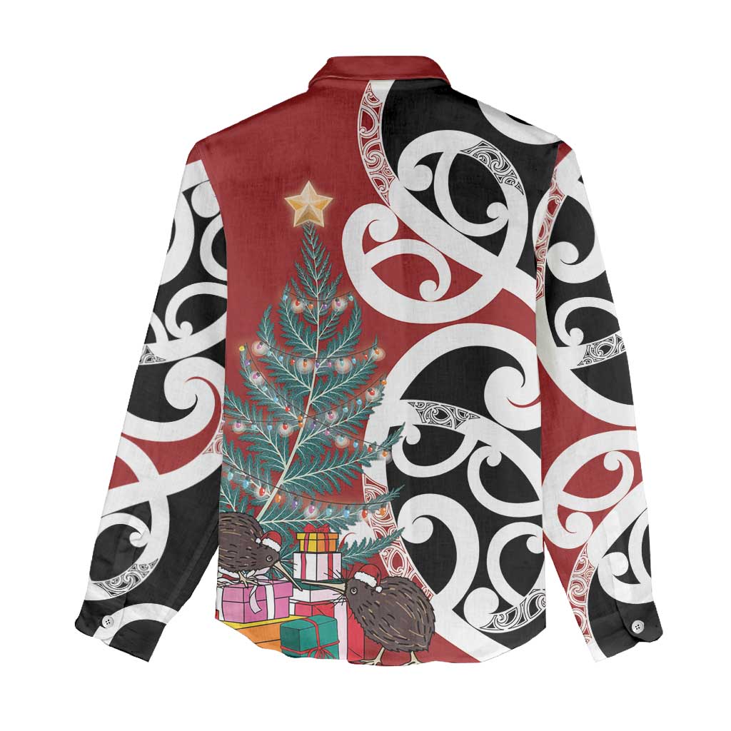 New Zealand Silver Fern Christmas Tree Women Casual Shirt Meri Kirihimete - Polynesian Pride