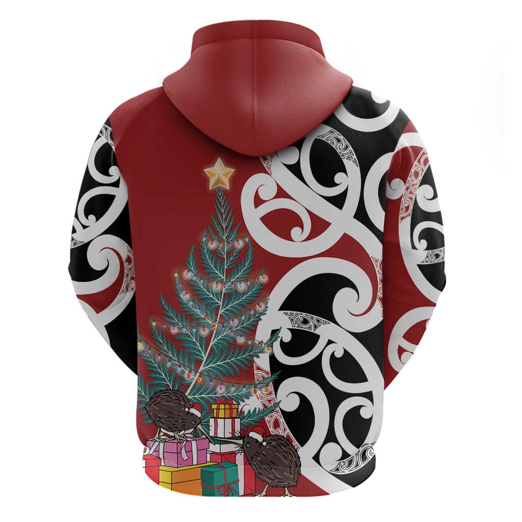 New Zealand Silver Fern Christmas Tree Zip Hoodie Meri Kirihimete - Polynesian Pride