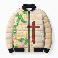 Samoa AIGA Floral Theme Bomber Puffer Jacket Always In God's Arms