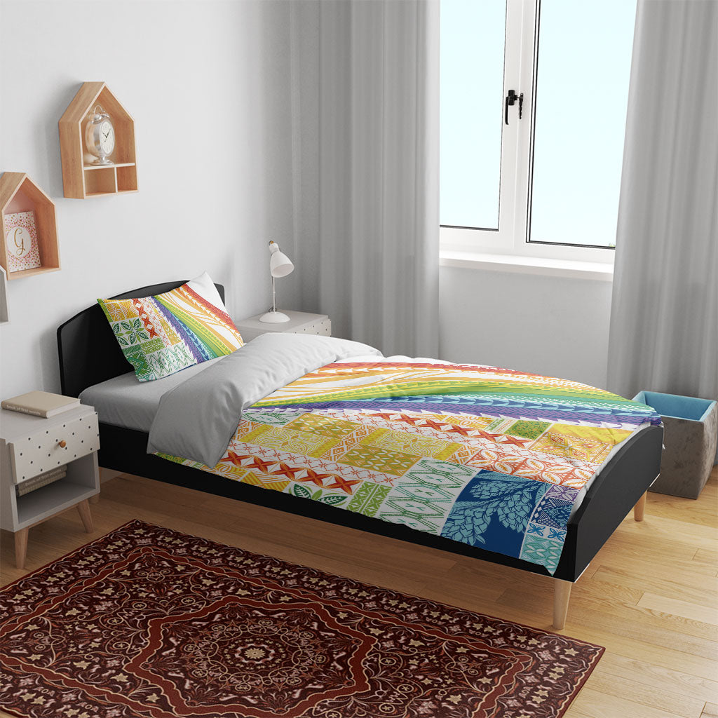Pasifika Samoa Siapo Malu Tattoo Inspired Bedding Set Fa'afafine Rainbow Theme LT7 - Polynesian Pride